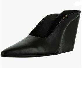 Wansseny Black Chic Pointed Toe Wedge High Heel Mules Slip On Ladies Dressy Shoe